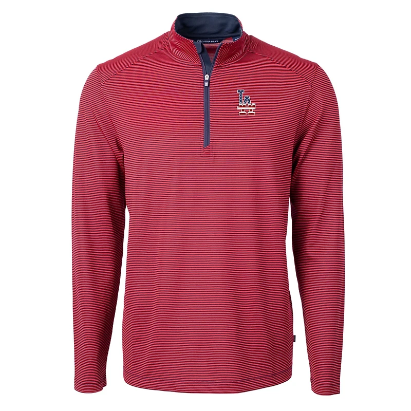 Pull zippé en piqué écologique recyclé pour homme, coupeur et buck, logo Americana des Los Angeles Dodgers, taille grande taille, Virtue