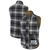 Men's Darius Rucker Collection by Fanatics Tan/Charcoal Los Angeles Dodgers Reversible Canvas & Plaid Patch Full-Zip Vest