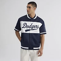 Survêtement d'échauffement en satin à manches courtes et boutons-pression pour homme, style Fanatics Athletic, bleu marine, Los Angeles Dodgers.