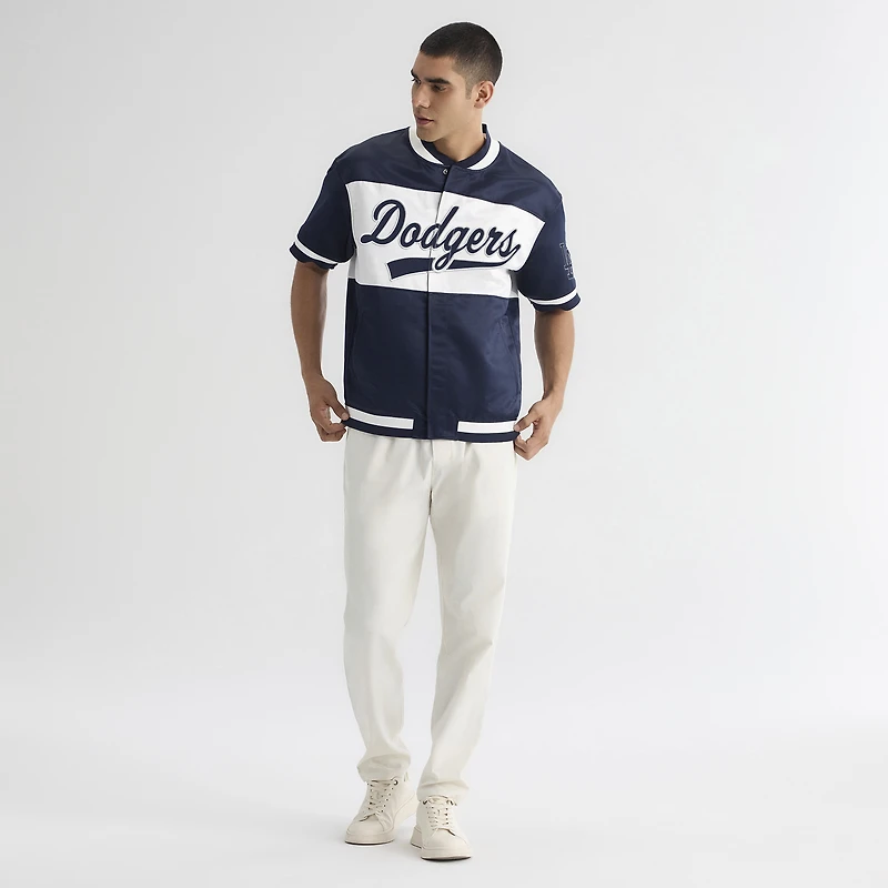 Men's Fanatics Athletic Navy Los Angeles Dodgers Iconic Full-Snap Short Sleeve Satin Warm-Up