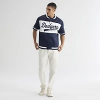 Men's Fanatics Athletic Navy Los Angeles Dodgers Iconic Full-Snap Short Sleeve Satin Warm-Up