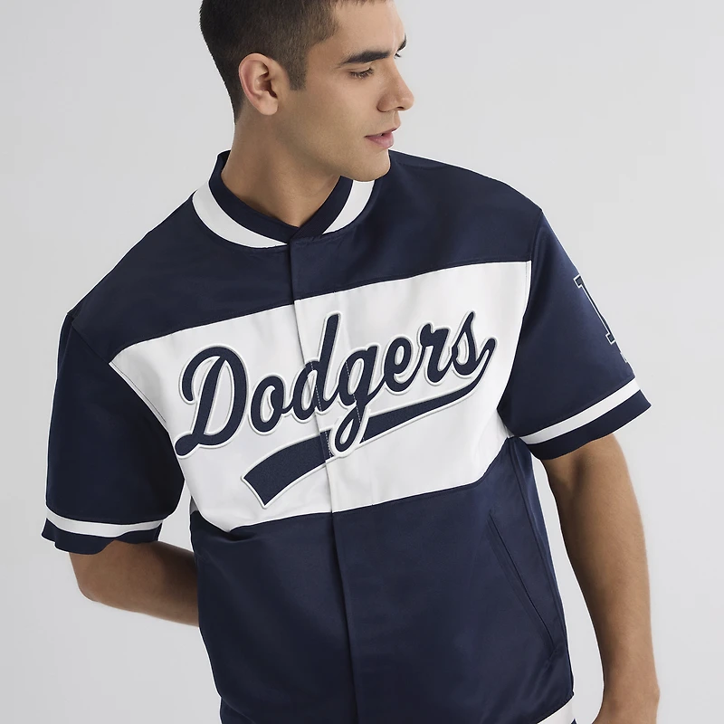 Men's Fanatics Athletic Navy Los Angeles Dodgers Iconic Full-Snap Short Sleeve Satin Warm-Up