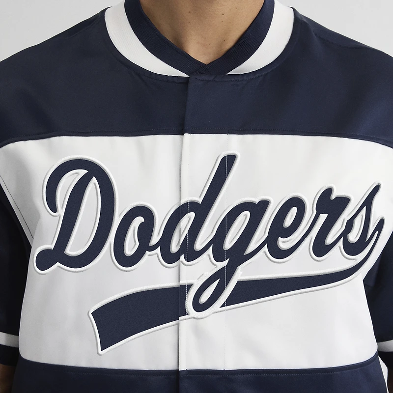Men's Fanatics Athletic Navy Los Angeles Dodgers Iconic Full-Snap Short Sleeve Satin Warm-Up