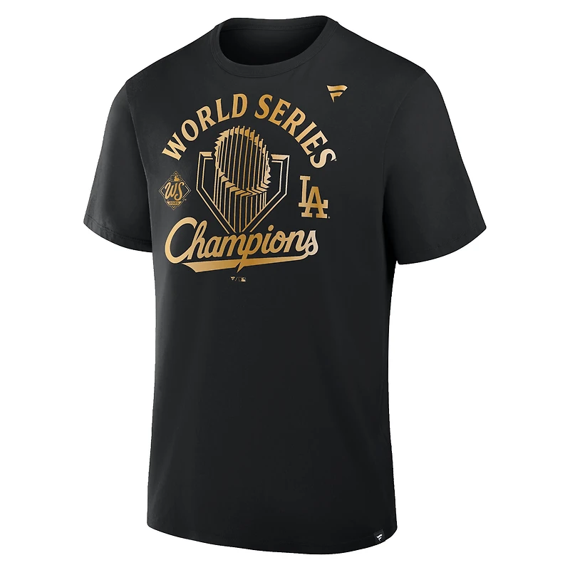 T-shirt Fanatics noir pour homme des Los Angeles Dodgers, champions de la Série mondiale 2025, défilé vestiaires