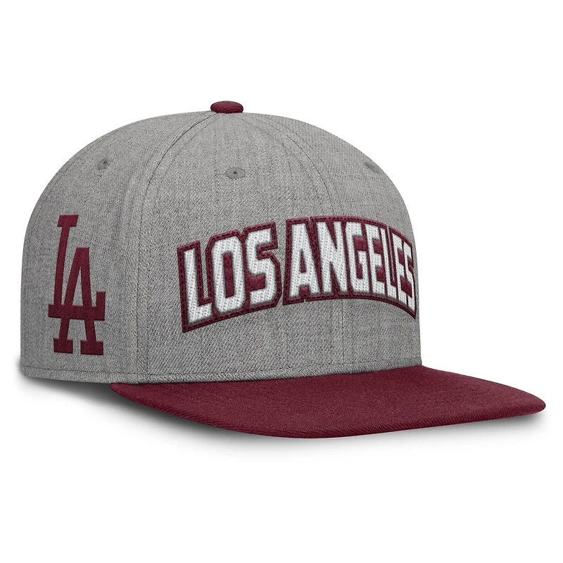 Men's Fanatics Gray/Maroon Los Angeles Dodgers Elements Felt Chainstitch Snapback Hat