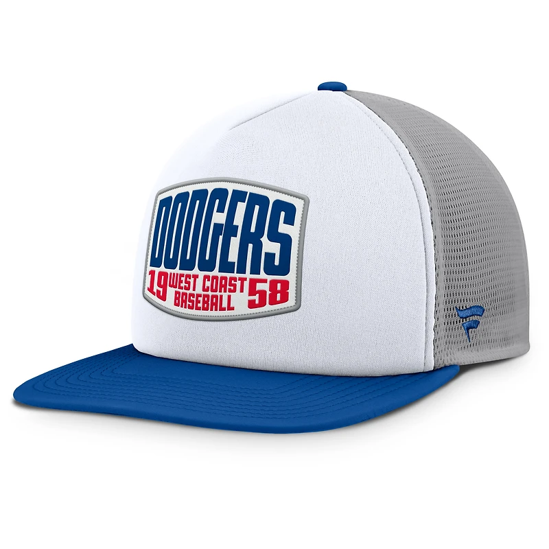 Casquette ajustable Fanatics grise/blanche pour homme avec patch avant en mousse des Dodgers de Los Angeles