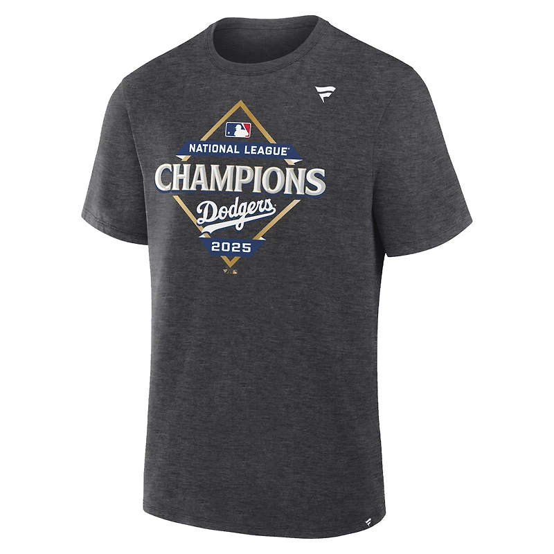 T-shirt Fanatics Heather Charcoal pour homme, champion de la Ligue nationale 2025 des Dodgers Los Angeles, le vestiaire