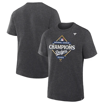 T-shirt Fanatics Heather Charcoal pour homme, champion de la Ligue nationale 2025 des Dodgers Los Angeles, le vestiaire