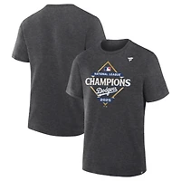 T-shirt Fanatics Heather Charcoal pour homme, champion de la Ligue nationale 2025 des Dodgers Los Angeles, le vestiaire
