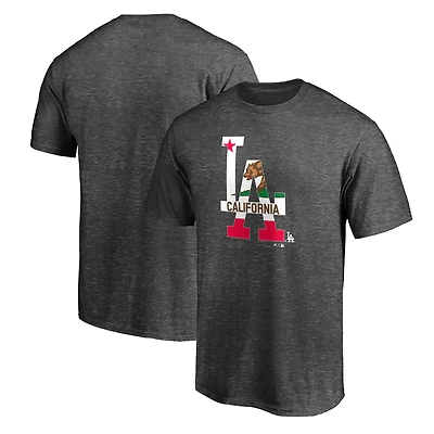T-shirt drapeau de Californie Fanatics Heathered Charcoal pour hommes, Los Angeles Dodgers Big & Tall Hometown Collection