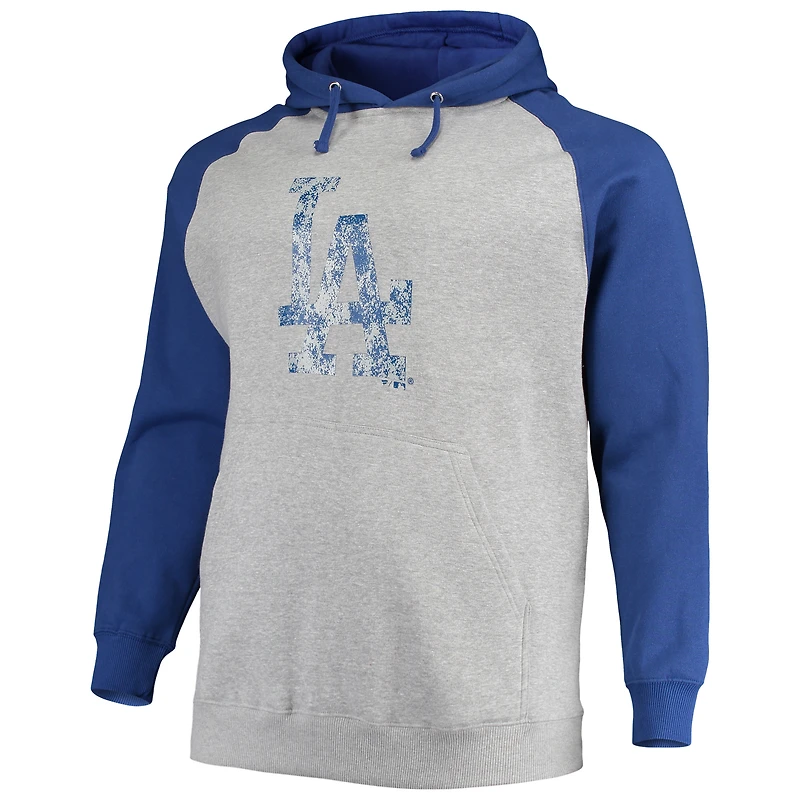 Men's Fanatics Heathered Gray/Royal Los Angeles Dodgers Big & Tall Raglan Pullover Hoodie