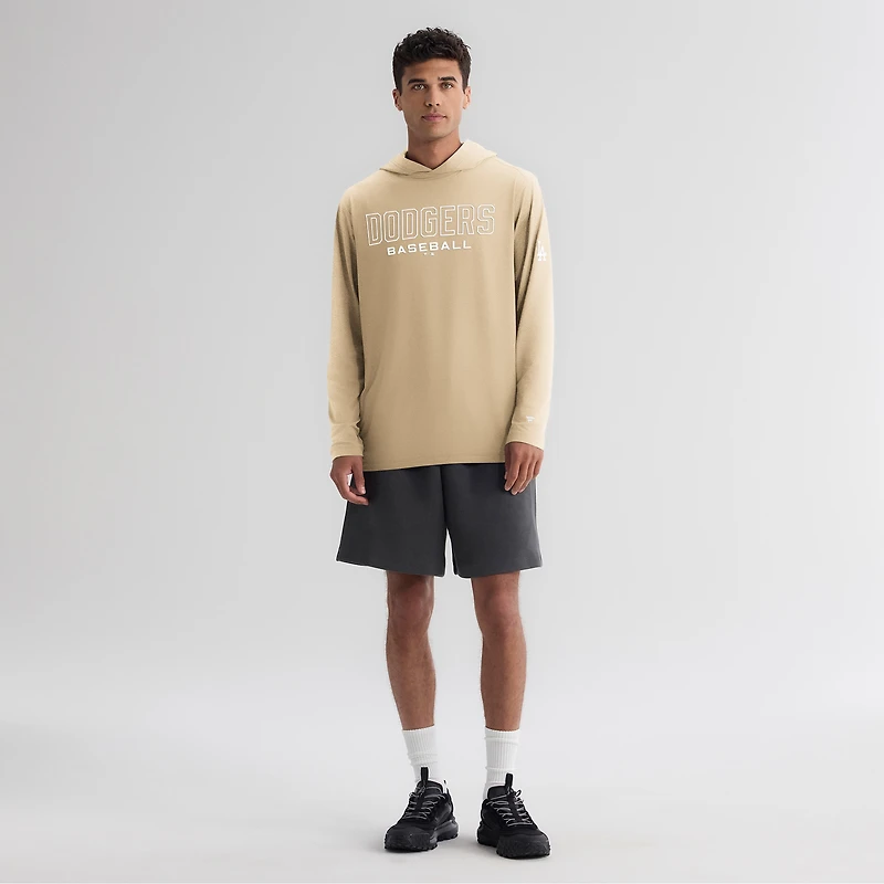 Men's Fanatics Khaki Los Angeles Dodgers Clutch Long Sleeve Hooded T-Shirt