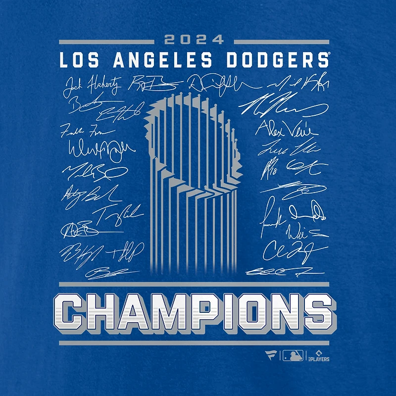 T-shirt Fanatics Royal Los Angeles Dodgers pour hommes, équipe championne de la série mondiale 2024, Signature Roster