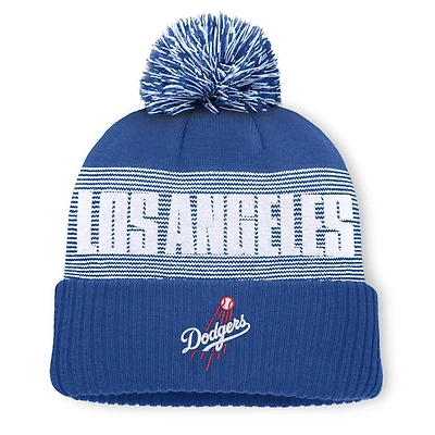 Bonnet à revers rayé Los Angeles Dodgers de la marque Fanatics Royal pour homme, avec pompon
