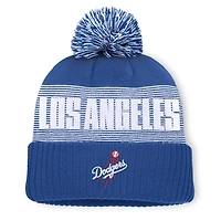 Bonnet à revers rayé Los Angeles Dodgers de la marque Fanatics Royal pour homme, avec pompon