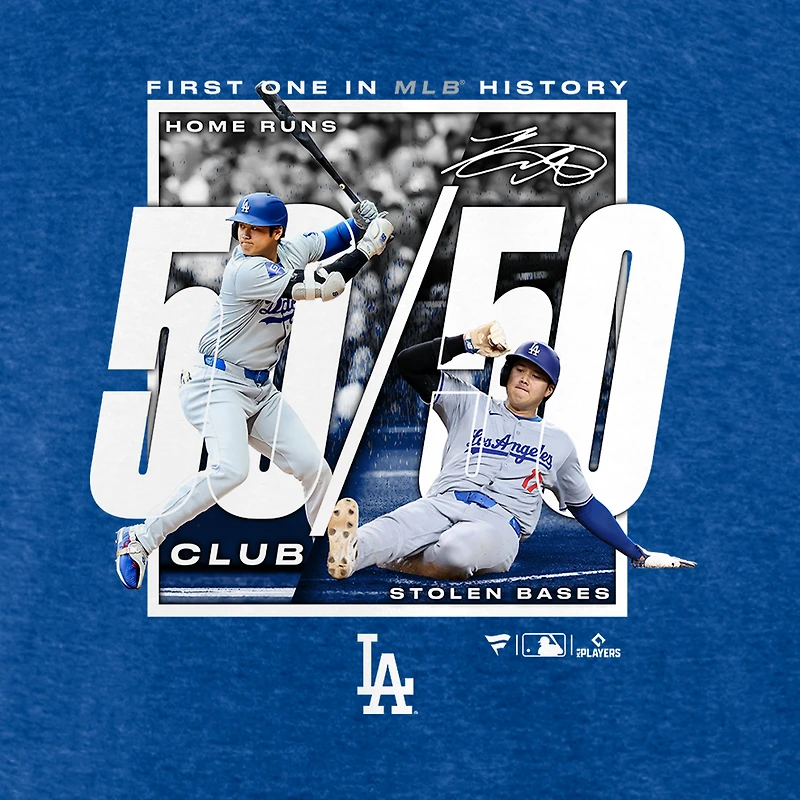 T-shirt Fanatics Shohei Ohtani Heather Royal Los Angeles Dodgers 50/50 Club pour hommes