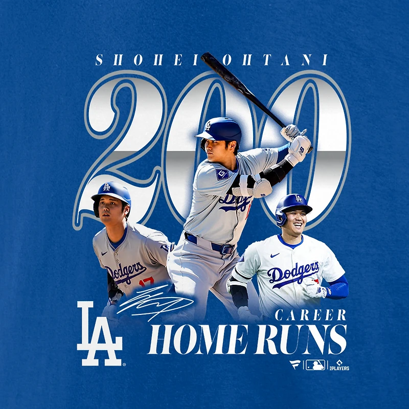 T-shirt fanatiques Shohei Ohtani Royal Los Angeles Dodgers 200e carrière Home Run pour hommes