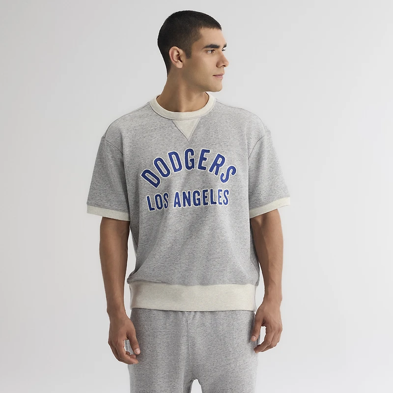 Sweat-shirt à manches courtes Fanatics Steel Heather pour homme, Los Angeles Dodgers, en tissu éponge emblématique.