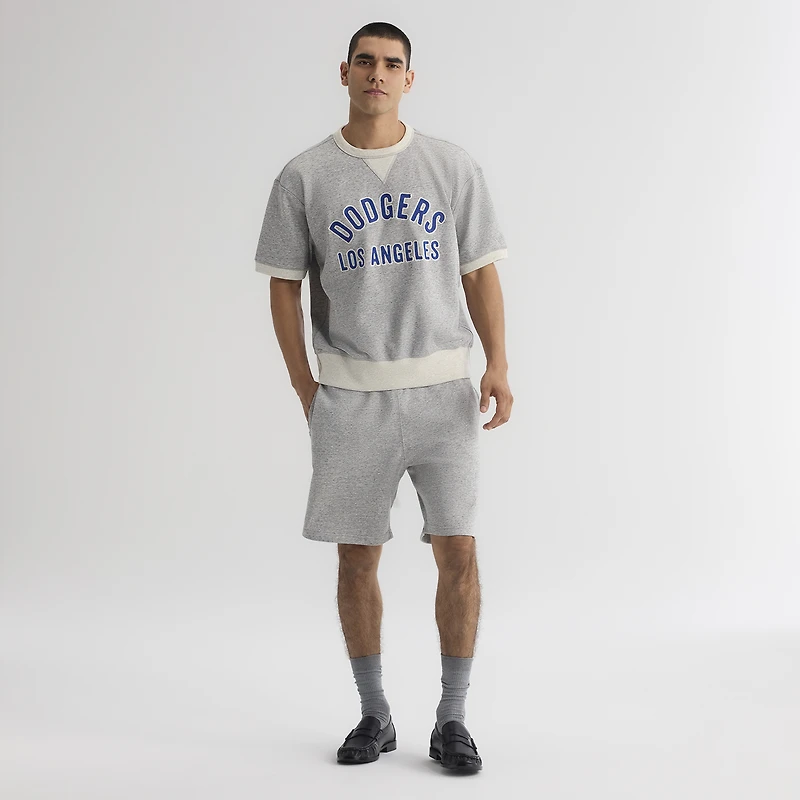 Men's Fanatics Steel Heather Los Angeles Dodgers Iconic Terry Short Sleeve Sweatshirt