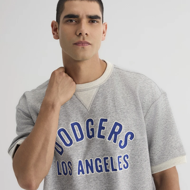 Men's Fanatics Steel Heather Los Angeles Dodgers Iconic Terry Short Sleeve Sweatshirt