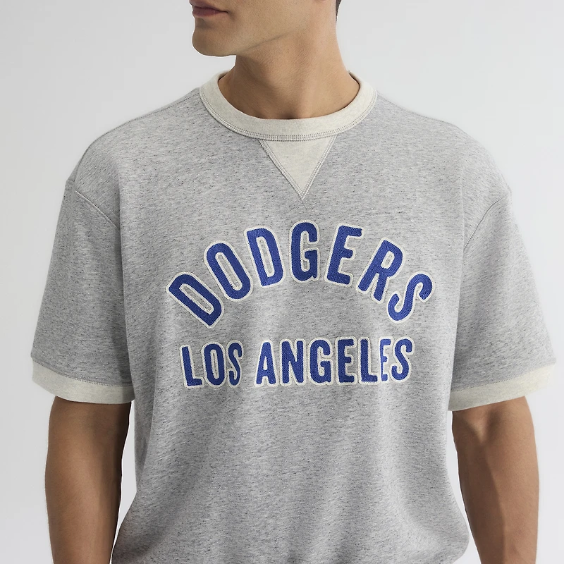 Sweat-shirt à manches courtes Fanatics Steel Heather pour homme, Los Angeles Dodgers, en tissu éponge emblématique.