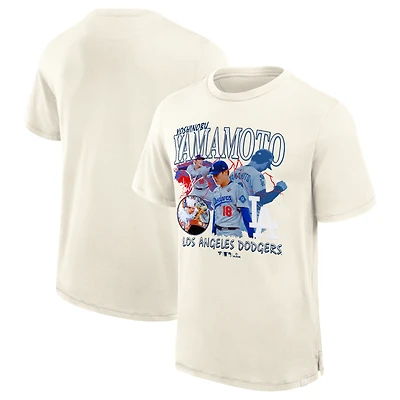 Men's Fanatics Yoshinobu Yamamoto Cream Los Angeles Dodgers Montage T-Shirt