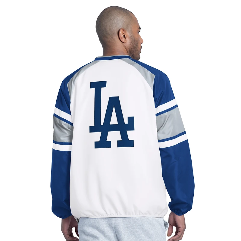 Men's G-III Sports by Carl Banks White/Royal Los Angeles Dodgers Infield Play Raglan V-Neck Pullover