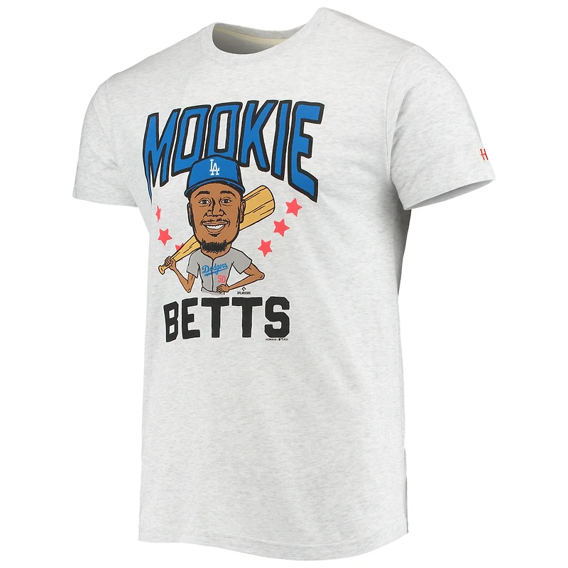 Men's Homage Mookie Betts White Los Angeles Dodgers Caricature Tri-Blend T-Shirt