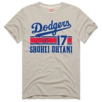 Men's Homage Shohei Ohtani Stone Los Angeles Dodgers Signature Name & Number Tri-Blend T-Shirt