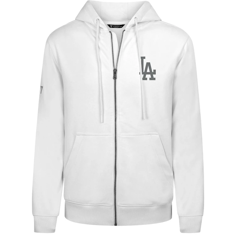 Men's Levelwear White Los Angeles Dodgers Podium Chenille Logo Full-Zip Hoodie