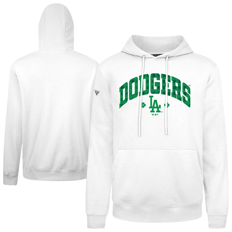 Men's Levelwear  White Los Angeles Dodgers St. Patrick's Day Podium Plaid Pullover Hoodie
