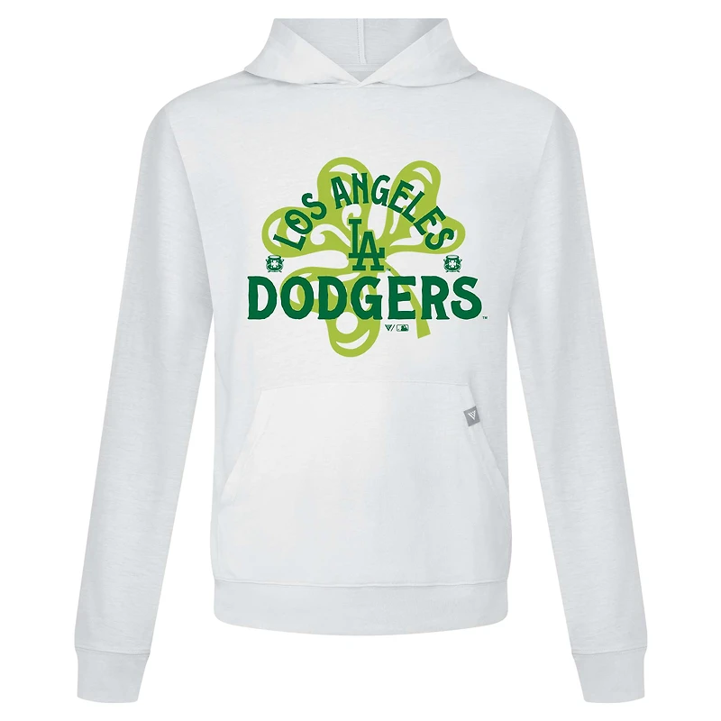 Men's Levelwear White Los Angeles Dodgers St. Patrick's Day Relay Shamrock Pullover Hoodie