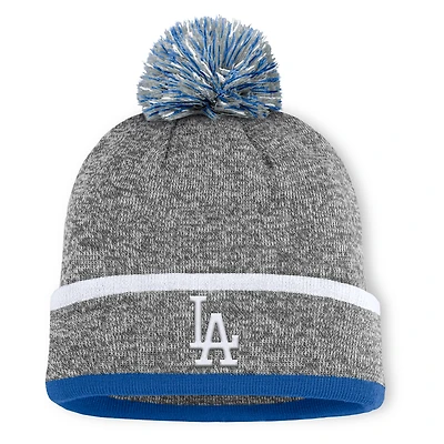 Bonnet en tricot à revers et pompon Fanatics des Dodgers de Los Angeles pour homme, gris chiné