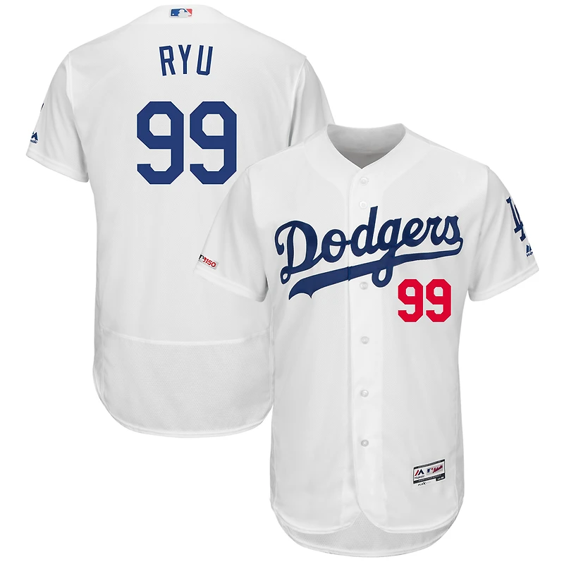 Majestic Hyun-Jin Ryu Blanc Los Angeles Dodgers Home Flex Base Authentic Collection Player Jersey
