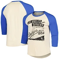 T-shirt raglan à manches 3/4 Majestic Threads pour hommes crème/royal Los Angeles Dodgers