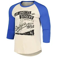 T-shirt raglan à manches 3/4 Majestic Threads pour hommes crème/royal Los Angeles Dodgers