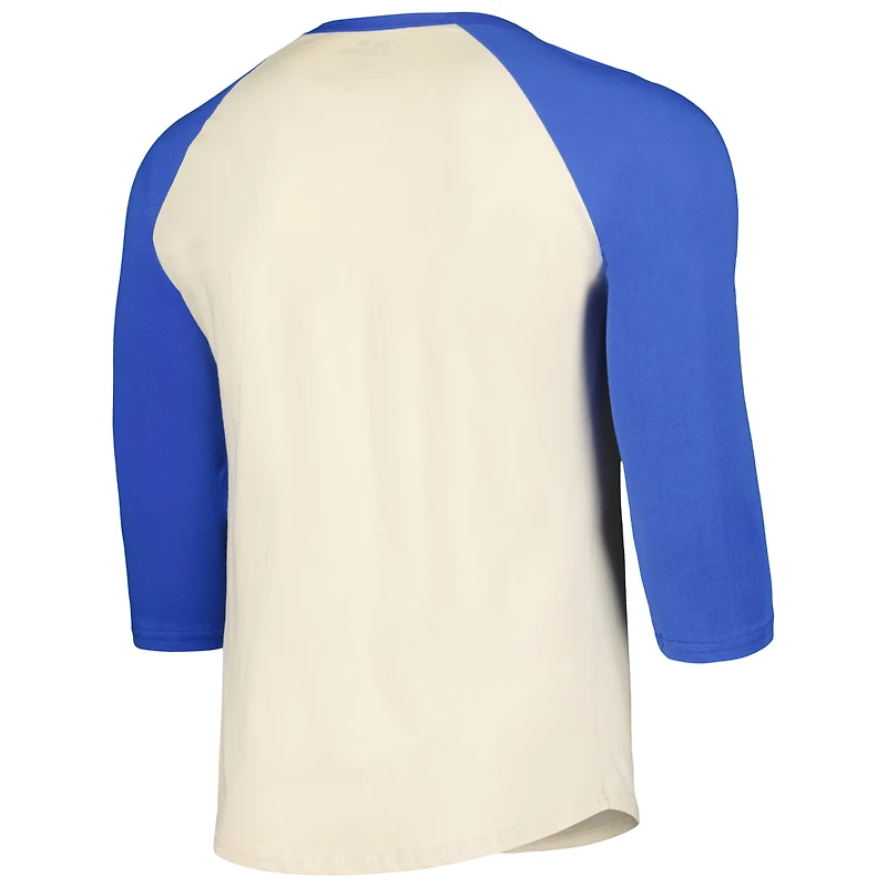 T-shirt raglan à manches 3/4 Majestic Threads pour hommes crème/royal Los Angeles Dodgers