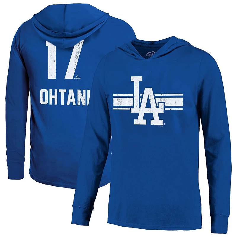 Sweat à capuche léger pour homme Majestic Threads Shohei Ohtani Royal Los Angeles Dodgers avec nom et numéro