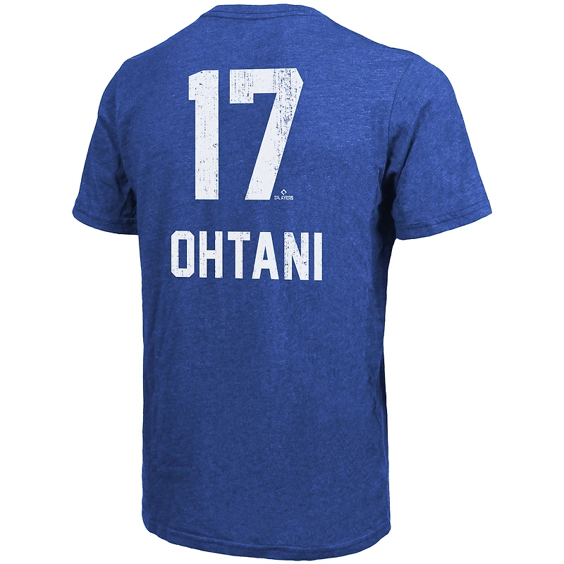 Men's Majestic Threads Shohei Ohtani Royal Los Angeles Dodgers Triblend Name & Number T-Shirt