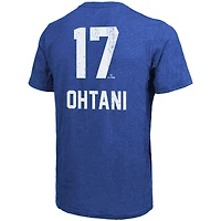 Men's Majestic Threads Shohei Ohtani Royal Los Angeles Dodgers Triblend Name & Number T-Shirt