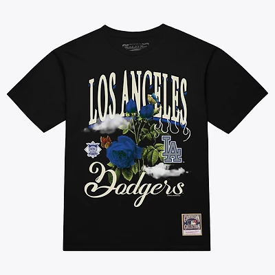 T-shirt Mitchell & Ness noir pour homme, Los Angeles Dodgers Cooperstown à motif floral