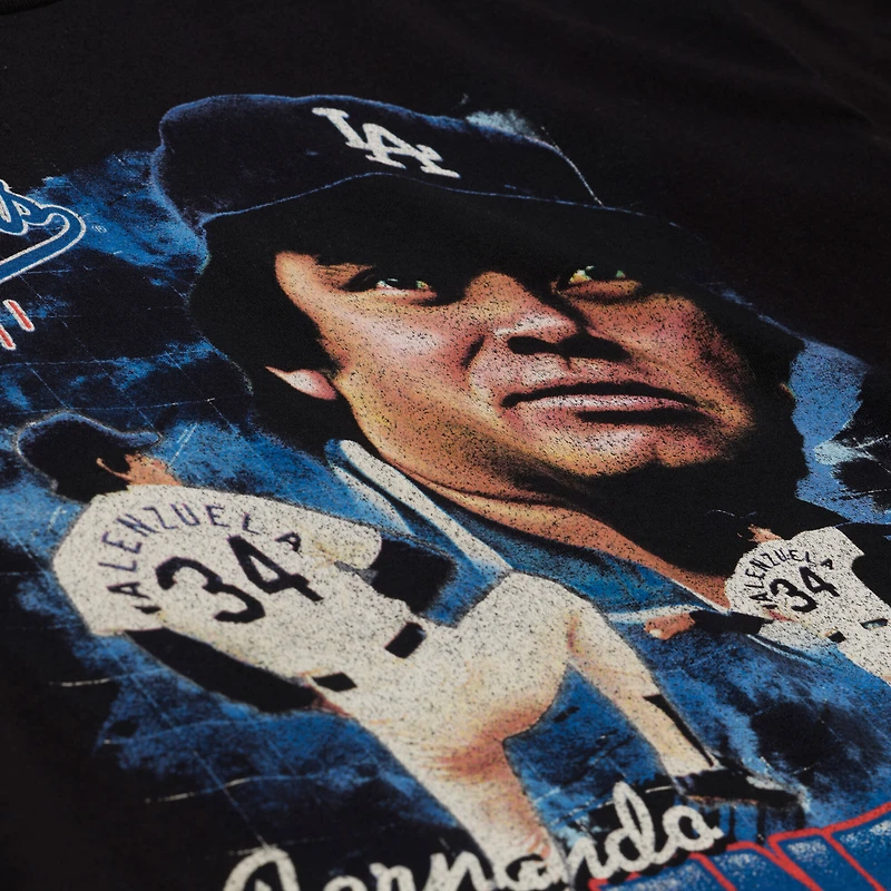 Men's Mitchell & Ness Fernando Valenzuela Black Los Angeles Dodgers Legendary Collage Player T-Shirt