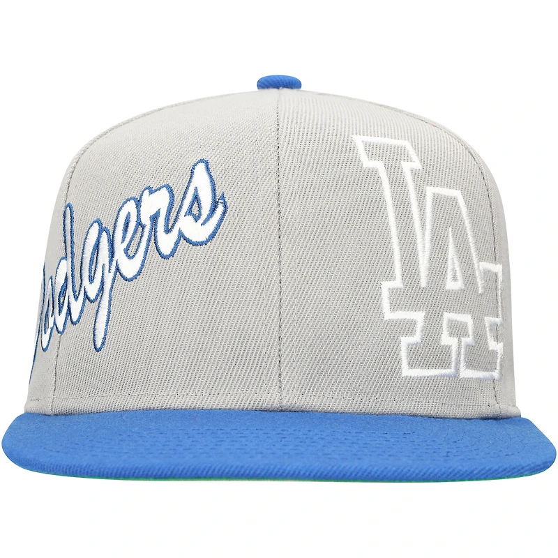 Men's Mitchell & Ness Gray/Royal Los Angeles Dodgers Knock Out Panel Snapback Hat
