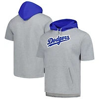 Chandail à capuchon manches courtes d'après-match des Los Angeles Dodgers Mitchell & Ness gris chiné pour homme