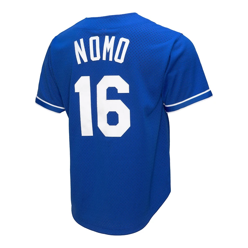 Men's Mitchell & Ness Hideo Nomo Royal Los Angeles Dodgers Cooperstown Collection Mesh Batting Practice Button-Up Jersey