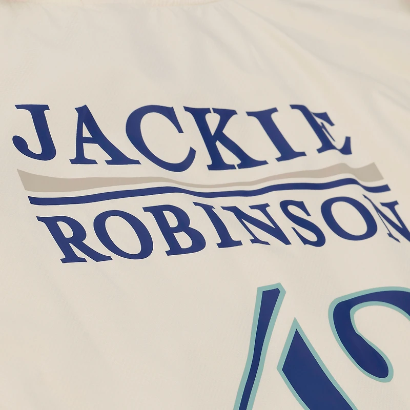 Men's Mitchell & Ness Jackie Robinson Cream Los Angeles Dodgers Full-Snap Yacht Rock Name Number Hooded Coach's Jacket