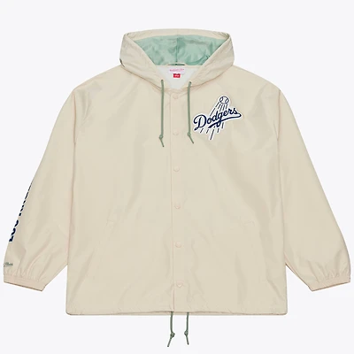 Men's Mitchell & Ness Jackie Robinson Cream Los Angeles Dodgers Full-Snap Yacht Rock Name Number Hooded Coach's Jacket