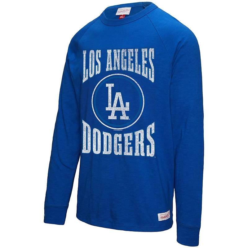 T-shirt à manches longues flammé avec logo arqué Royal Los Angeles Dodgers de Mitchell & Ness pour homme
