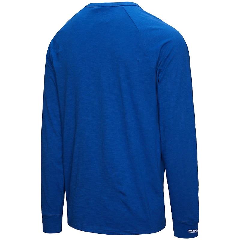 T-shirt à manches longues flammé avec logo arqué Royal Los Angeles Dodgers de Mitchell & Ness pour homme