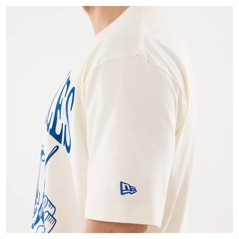 Men's New Era Beige Los Angeles Dodgers Lifestyle Coat of Arms Flocking T-Shirt